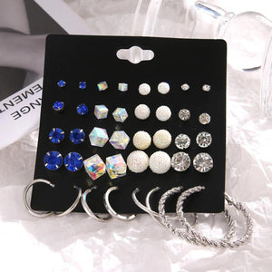 Crystal Pearl Alloy Flowers Stud Earrings Set Metal Lady Jewelry