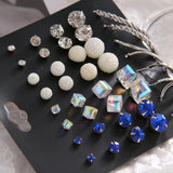 Crystal Pearl Alloy Flowers Stud Earrings Set Metal Lady Jewelry
