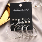 Crystal Pearl Alloy Flowers Stud Earrings Set Metal Lady Jewelry
