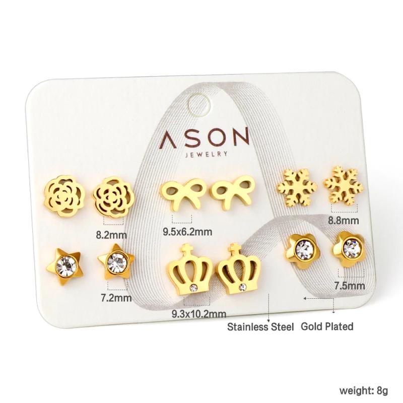 6pairs/Card Surgical Steel Stud Earrings Sets for Kids/Women/Men