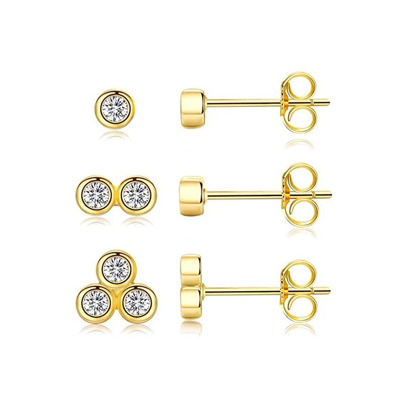 925 Sterling Silver Zircon Mini Stud Earrings Set for Women