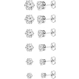 CZ Stud Earring Set 6 Sizes Round Clear Studs 3-8MM