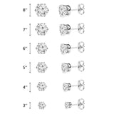 CZ Stud Earring Set 6 Sizes Round Clear Studs 3-8MM