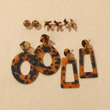 Boho Leopard Stud Earrings Set Acrylic Geometry Round Earrings for Women
