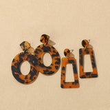Boho Leopard Stud Earrings Set Acrylic Geometry Round Earrings for Women