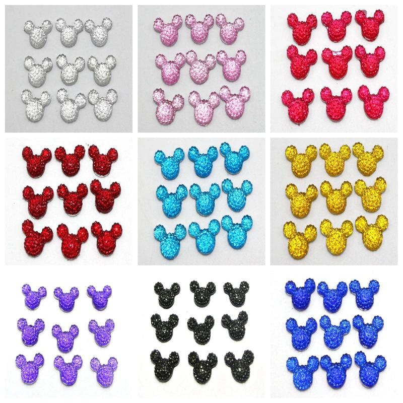 100 Flatback Resin Dotted Rhinestone Gems Mouse Head 14X12mm Craft Bow Center