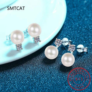S925 Silver Pearl Moissanite Earrings Plated D Moissanite