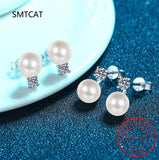 S925 Silver Pearl Moissanite Earrings Plated D Moissanite
