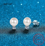 S925 Silver Pearl Moissanite Earrings Plated D Moissanite