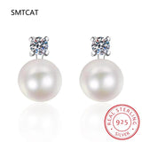 S925 Silver Pearl Moissanite Earrings Plated D Moissanite