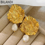 Geometric Metal Pearl Dangle Earrings 925 Silver for Women Gift