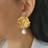 Geometric Metal Pearl Dangle Earrings 925 Silver for Women Gift