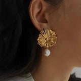 Geometric Metal Pearl Dangle Earrings 925 Silver for Women Gift