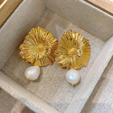 Geometric Metal Pearl Dangle Earrings 925 Silver for Women Gift