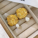 Geometric Metal Pearl Dangle Earrings 925 Silver for Women Gift