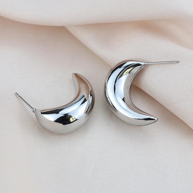 Chunky Hoop Earrings for Women Stainless Steel Hollow Tear Moon Jewelry