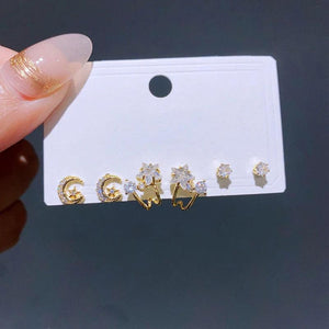 3 CZ Stud Earrings Set Star Butterfly Flower