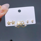 3 CZ Stud Earrings Set Star Butterfly Flower