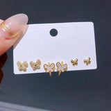 3 CZ Stud Earrings Set Star Butterfly Flower