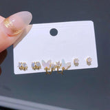 3 CZ Stud Earrings Set Star Butterfly Flower