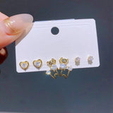 3 CZ Stud Earrings Set Star Butterfly Flower
