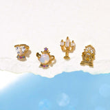 Fairy Small Candle Teapot Stud Earrings Set Zircon Crystal Jewelry