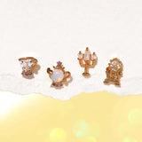 Fairy Small Candle Teapot Stud Earrings Set Zircon Crystal Jewelry