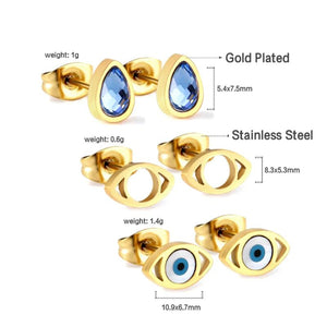 3 Pairs Evil Eyes Star Shape Hoops Studs Punk Clip Earrings