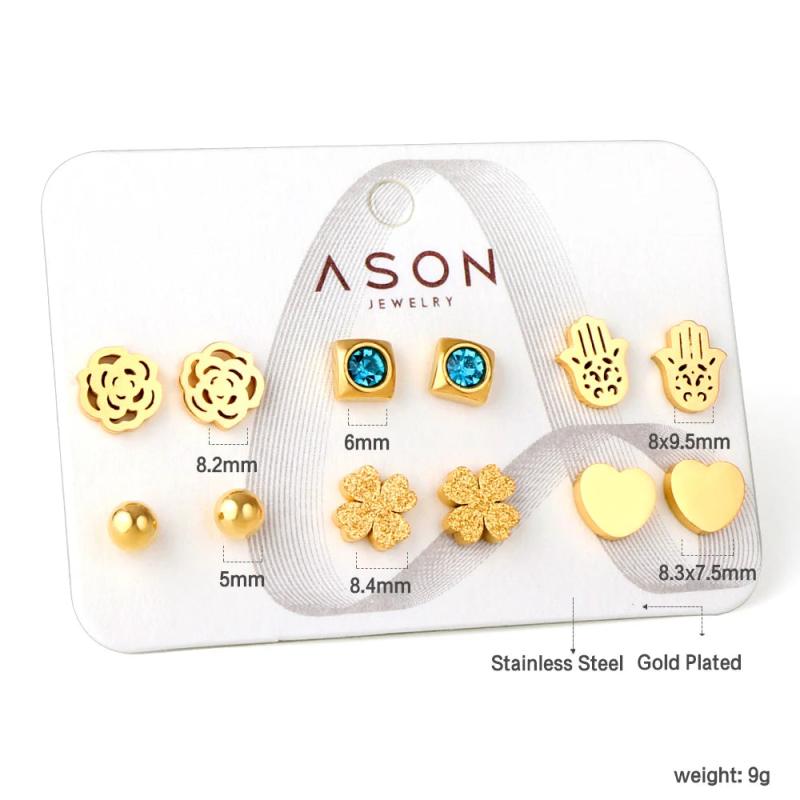 6pairs Tiny Stainless Steel Earrings Set Flower Animals Lips Studs Mix