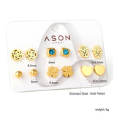 6pairs Tiny Stainless Steel Earrings Set Flower Animals Lips Studs Mix