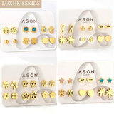 6pairs Tiny Stainless Steel Earrings Set Flower Animals Lips Studs Mix