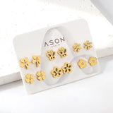 6pairs Tiny Stainless Steel Earrings Set Flower Animals Lips Studs Mix