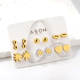 6pairs Tiny Stainless Steel Earrings Set Flower Animals Lips Studs Mix