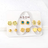 6pairs Tiny Stainless Steel Earrings Set Flower Animals Lips Studs Mix