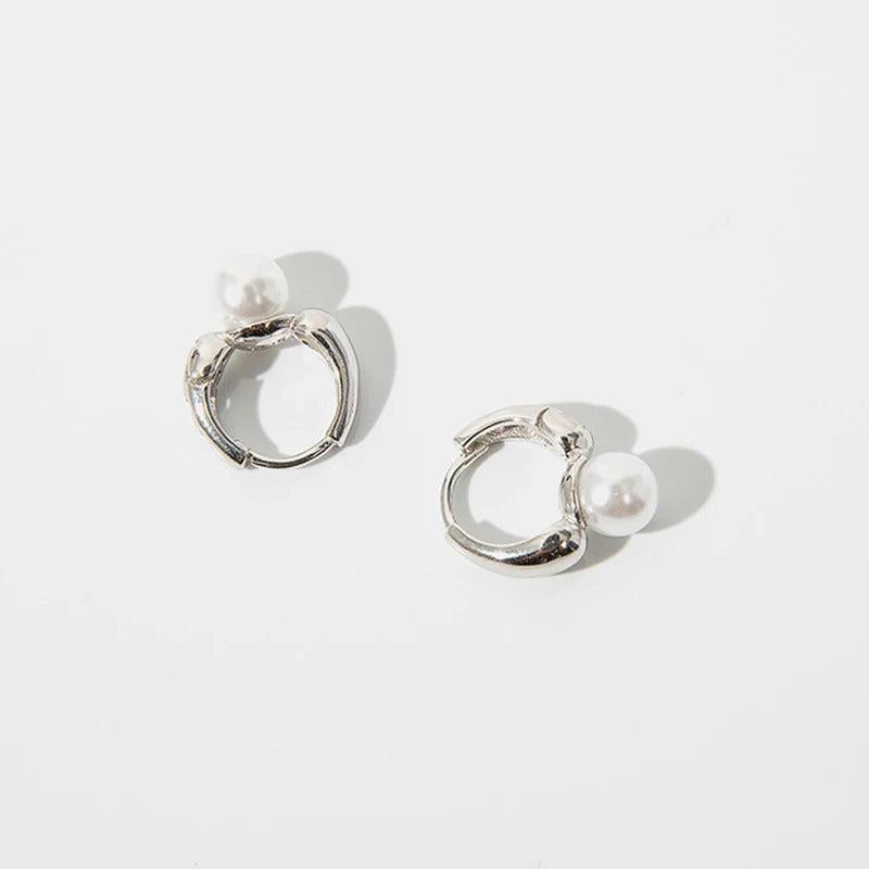 925 Silver Pearl Hoop Earrings Round Wedding Party Jewelry
