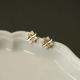 14K Zircon Cross Flower Stud Earrings for Women