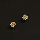14K Zircon Cross Flower Stud Earrings for Women