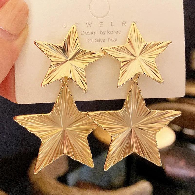 Star Drop Earrings Silver Pentagram Statement Big Earrings Women Gift
