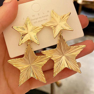 Star Drop Earrings Silver Pentagram Statement Big Earrings Women Gift