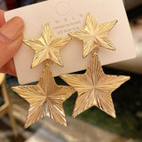 Star Drop Earrings Silver Pentagram Statement Big Earrings Women Gift