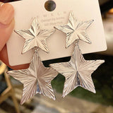 Star Drop Earrings Silver Pentagram Statement Big Earrings Women Gift