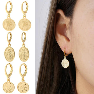 Coin Hoop Earrings Our Lady Star Dangle Earrings