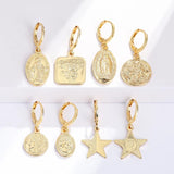 Coin Hoop Earrings Our Lady Star Dangle Earrings