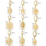 Coin Hoop Earrings Our Lady Star Dangle Earrings