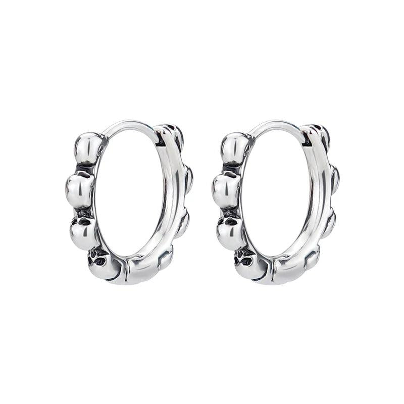 Men's Silver Stainless Steel Skull Hoop Earrings