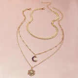 Vintage Metal Sun Moon Layered Necklace