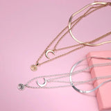 Vintage Metal Sun Moon Layered Necklace