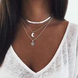 Vintage Metal Sun Moon Layered Necklace
