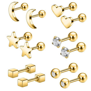 4-9 Pairs Mix Studs Earring Set Zircon Ear Studs Women Gift Ear Piercing