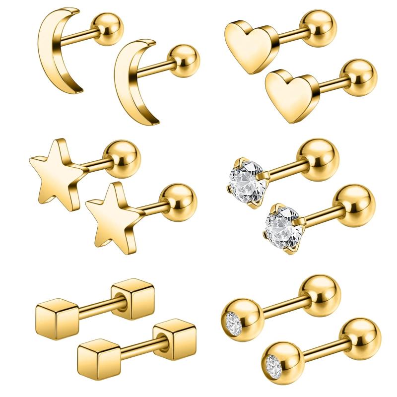 4-9 Pairs Mix Studs Earring Set Zircon Ear Studs Women Gift Ear Piercing